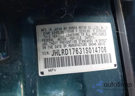 2001 Honda Cr-V Ex z USA, uszkodzony, nr VIN JHLRD17631S014706